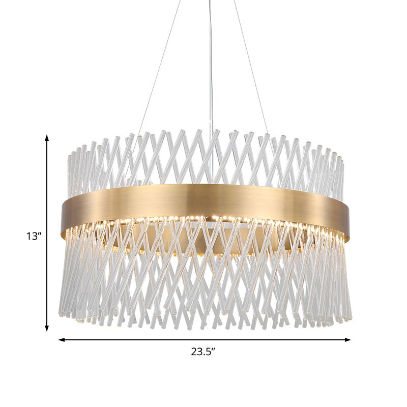 23.5" Wide Crystal Mesh Chandelier Lighting Simple LED Dining Room Pendant Light in Brass