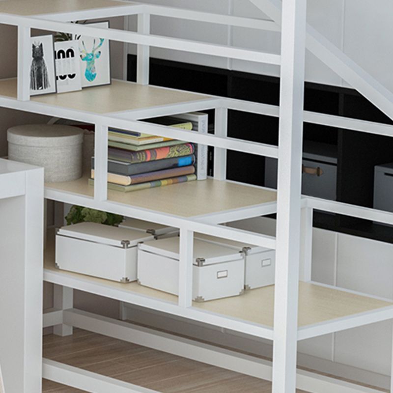 Contemporary Loft Bed with Staircase and Guardrail and Shelves