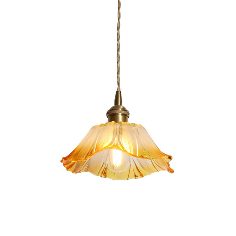 Yellow Glass Flower Ceiling Light Industrial Single Restaurant Hanging Pendant Light