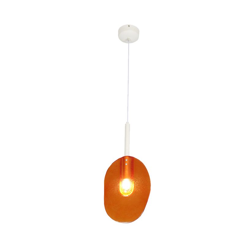 Minimalist Lollipop Shape Suspension Light Orange Glass 1-Light Coffee Shop Ceiling Pendant Lamp