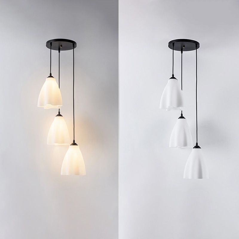 Glass Ripples Pendant Lighting Modern 3 Head Hanging Lamp for Dinning Room