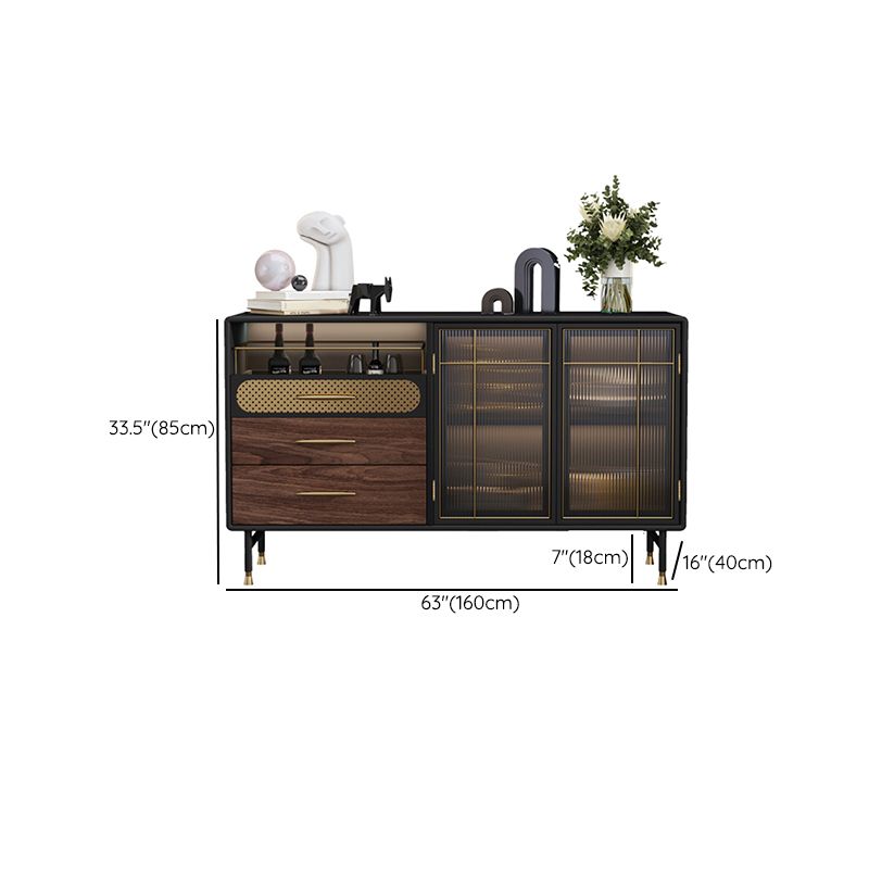 Contemporary Buffet Table Faux Wood Buffet with Lighting for Kitchen