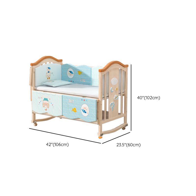 Convertible Crib Bed Solid Wood Mattress Nursery Bed with Guardrail