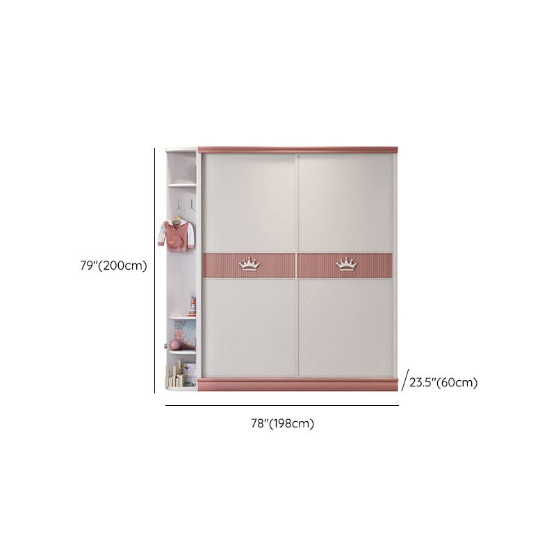 Contemporary Wooden Wardrobe Cloth Rod Included Kids Closet with Sliding Door