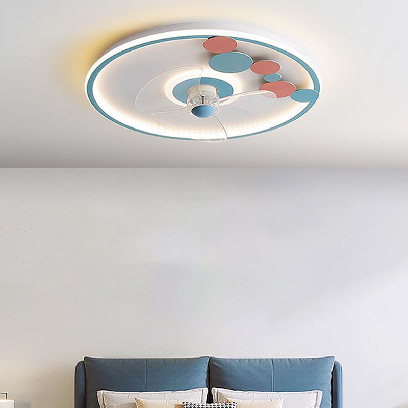 Contemporary Round Ceiling Fan Light Metal 2 Light LED Ceiling Fan for Kids' Room