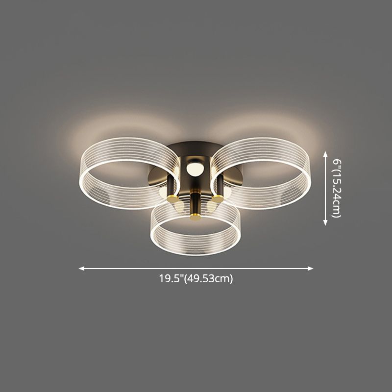 Acrylic Round Semi Mount Lighting Modern Black-Gold LED Ceiling Light with Flower Design