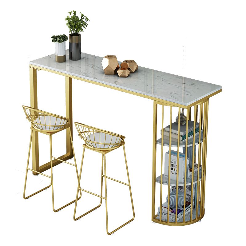 Stone Bar Dining Table Glam Bar Table with Double Pedestal for Kitchen Dining Room