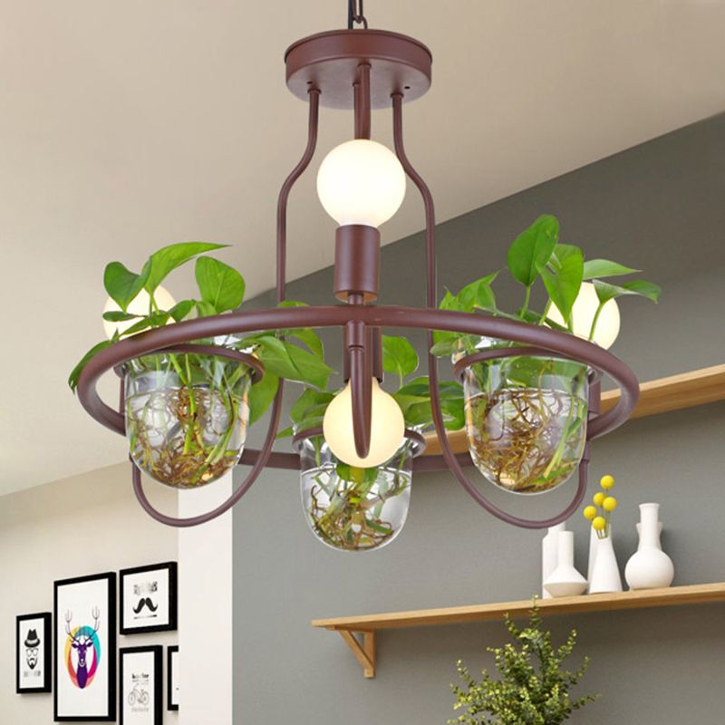 1/2-Tier Metal Chandelier Light Industrial 4/7/10 Bulbs Living Room LED Hanging Lamp in Coffee