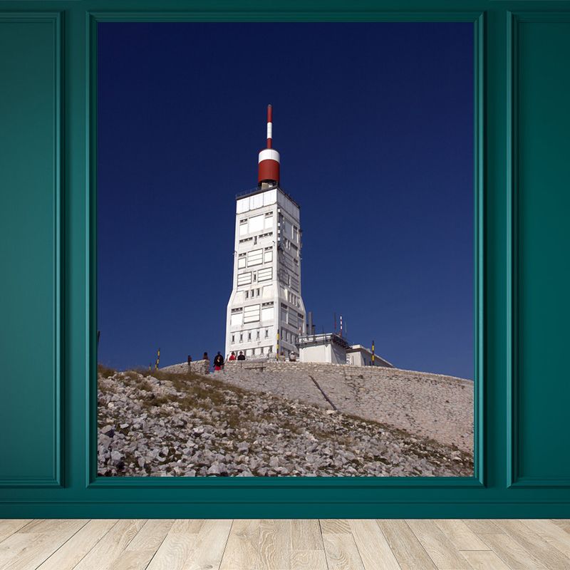 Full Size Photography Coastal Mural Wallpaper with Seaside Lighthouse Scenery in Blue