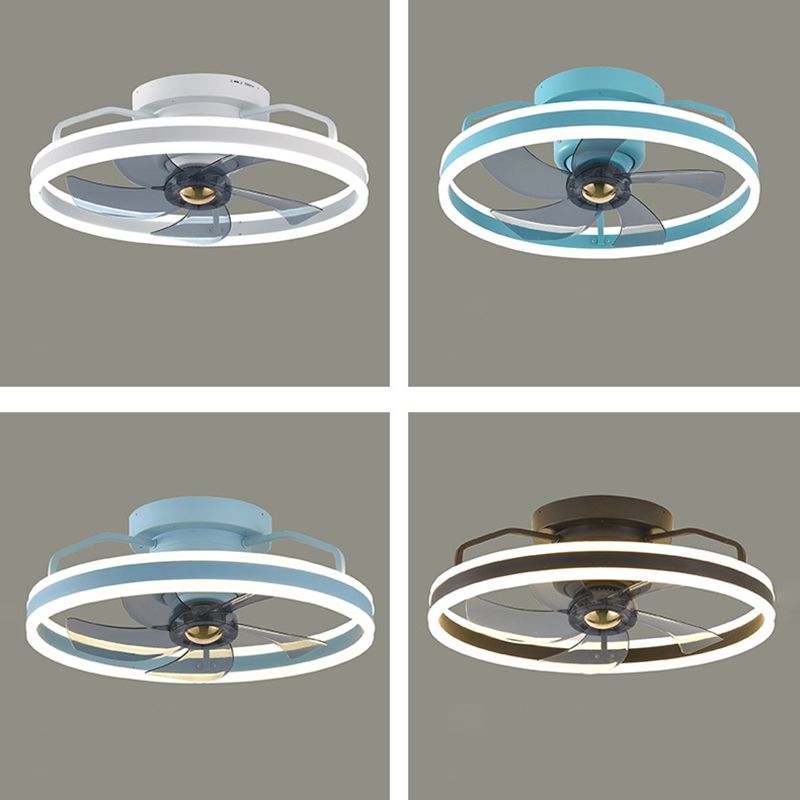 Metal Round Shape Ceiling Fans Light Modern 1-Light Flush Mount Ceiling Fan Light