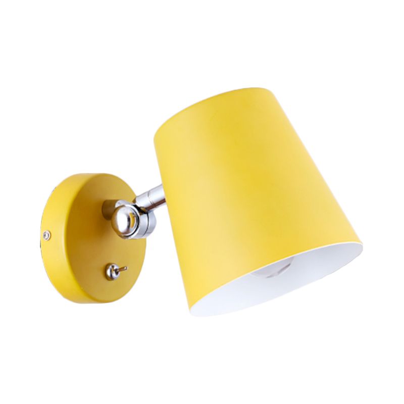 1 Head Bedroom Wall Lamp Modernism Yellow Sconce Light Fixture with Conical Metal Shade