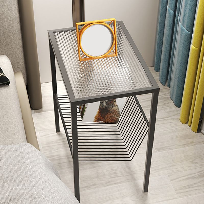 Modern Glass Top Night Table Open Storage 1-Shelf 23 Inch H Nightstand