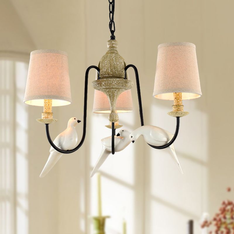 Barrel Pendant Chandelier Light Nordic Fabric 3/6 Heads Light Tan Hanging Ceiling Light