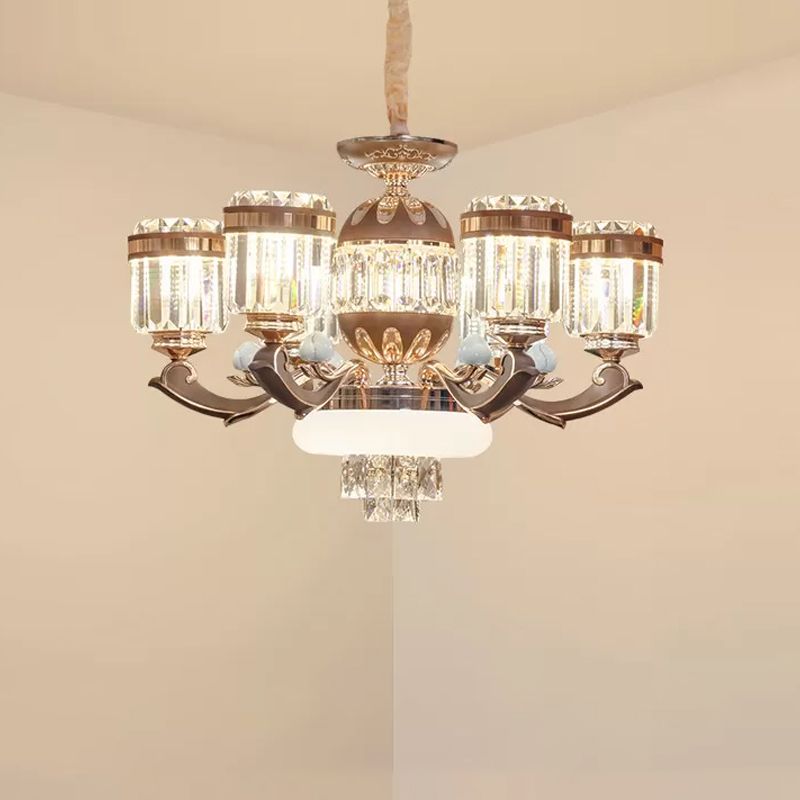 6/8 LUMILES CHANDELIER PENDANT LEIL MODERNE MODIFICATION PLADIER PLAFICE ALIMENTATION AVEC CYLINDER CRISTAL BLOCH OBRE EN GOL