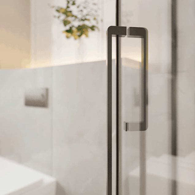 Matte Black Folding Shower Door, Side Opening Tempered Glass Shower Door