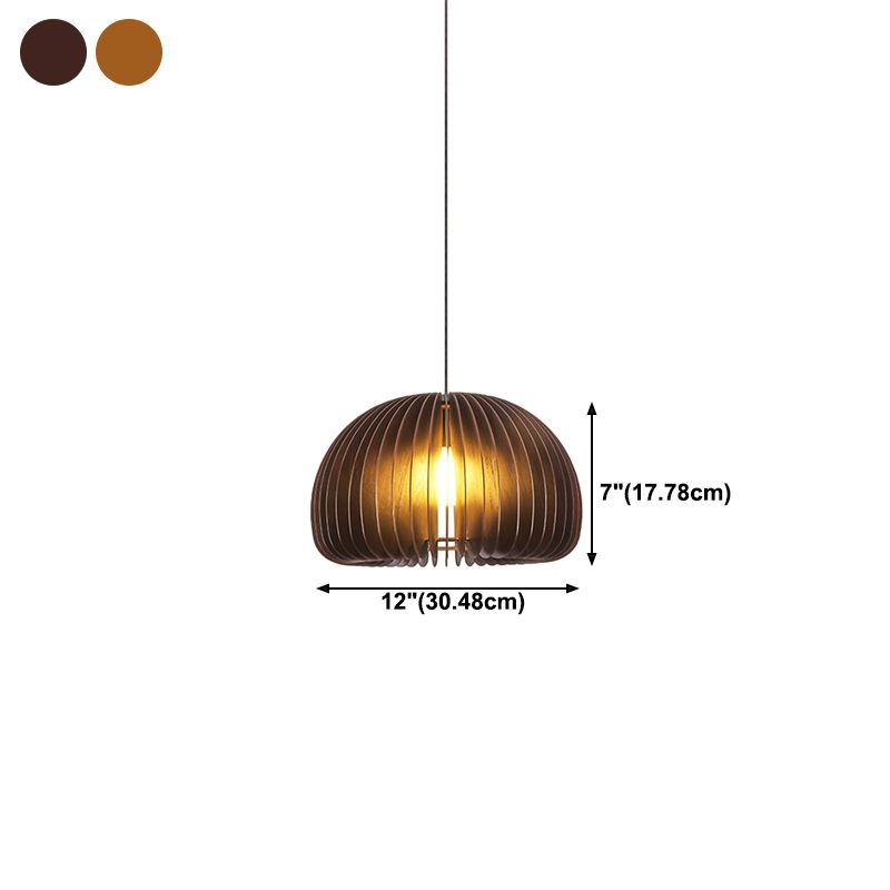 Modern Style Pumpkin Shape Pendant Lighting Wood 1 Light Pendant Light for Bedroom