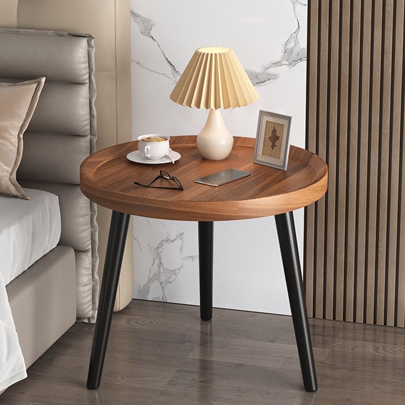 Modern Round Bed Nightstand Imitation Wood Open Storage 20 Inch H Night Table with Legs