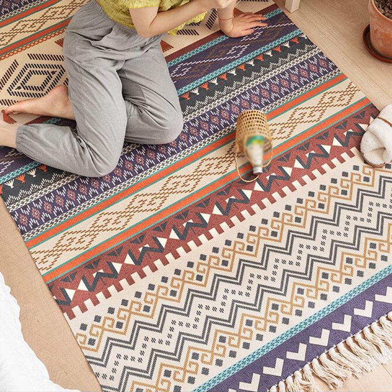 Alfombra clásica boho-chic alfombra con mano con alfombra de mezcla de algodón marginal para decoración del hogar