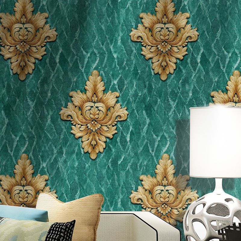 Retro Jacquard Trellis Wallpapers Green Stain Resistant Wall Art for Living Room