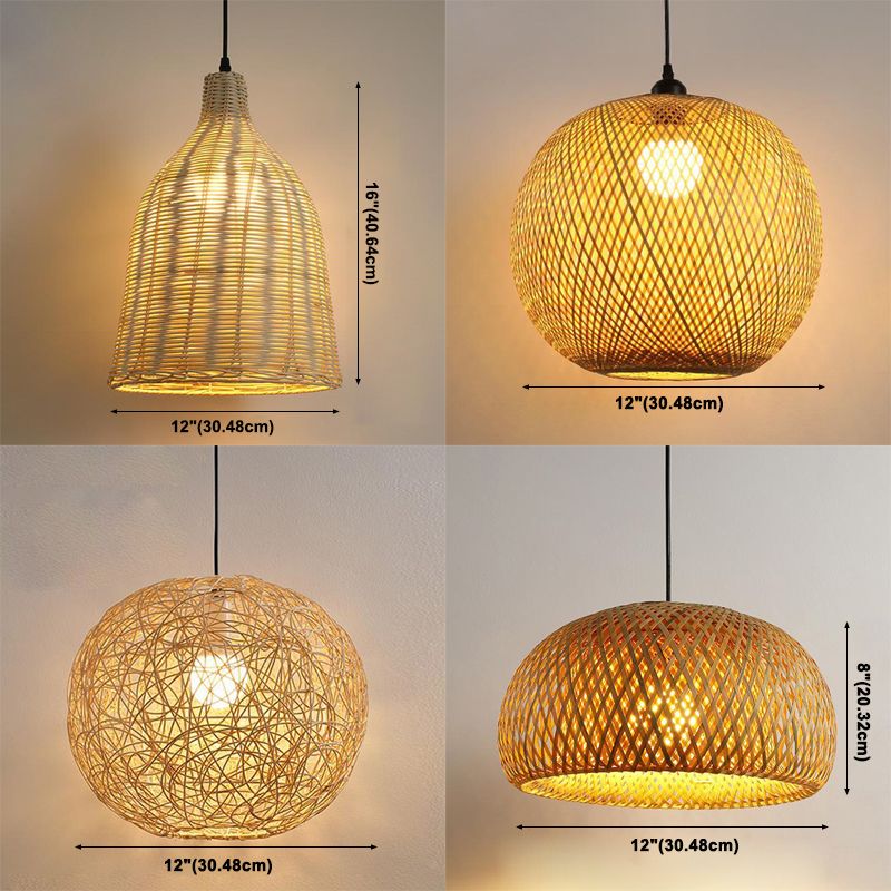 Japanese Style Geometric Shape Pendant Bamboo 1 Light Hanging Lamp for Tea Room