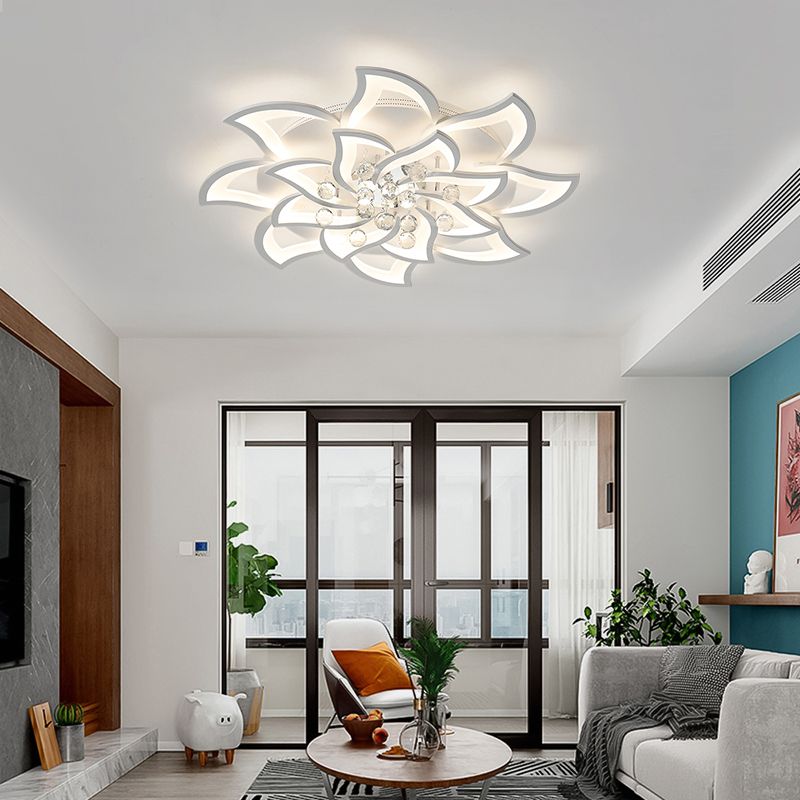 Blossom Metal Flushmount Light Contemporary White Flush Ceiling Light with Crystal Ball