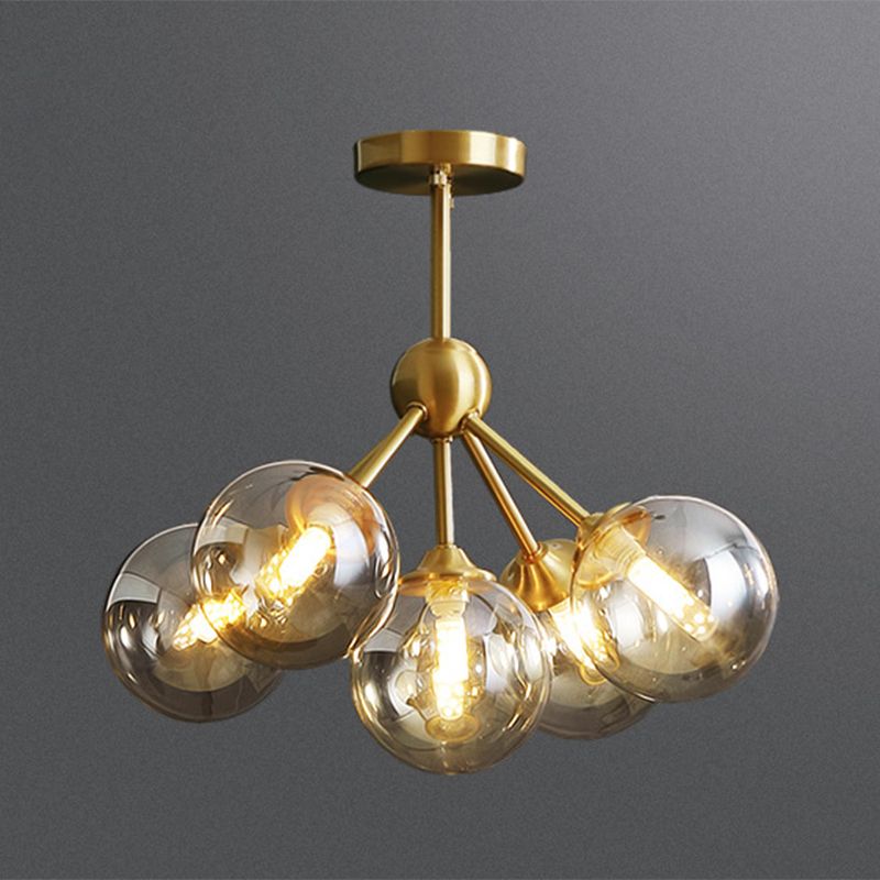 Globe-Shaped Dinning Room Hanging Chandelier Glass LED Modern Chandelier Lighting Fixture in Amber