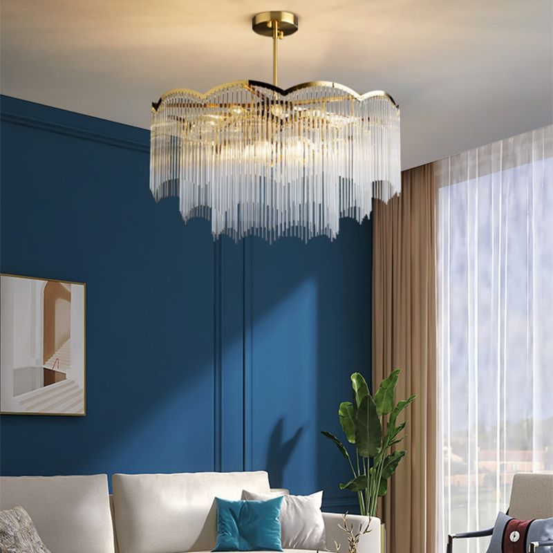 Gold Crystal Tassel Modern Chandelier Lights Ceiling Light  Fixture for Dining Room