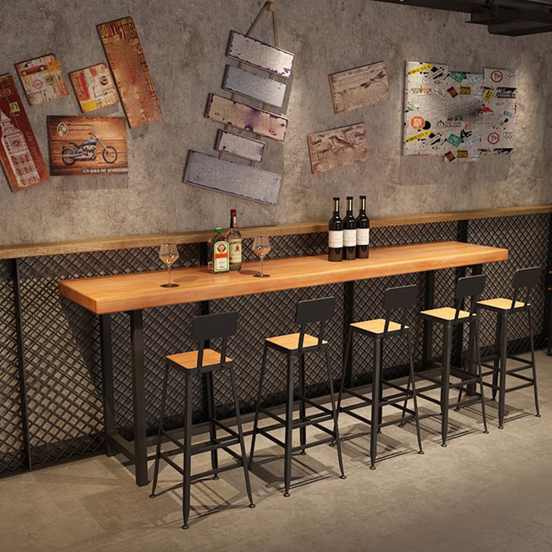 Wood Bar Dining Table Industrial Rectangle Bar Table with Trestle for Cafe