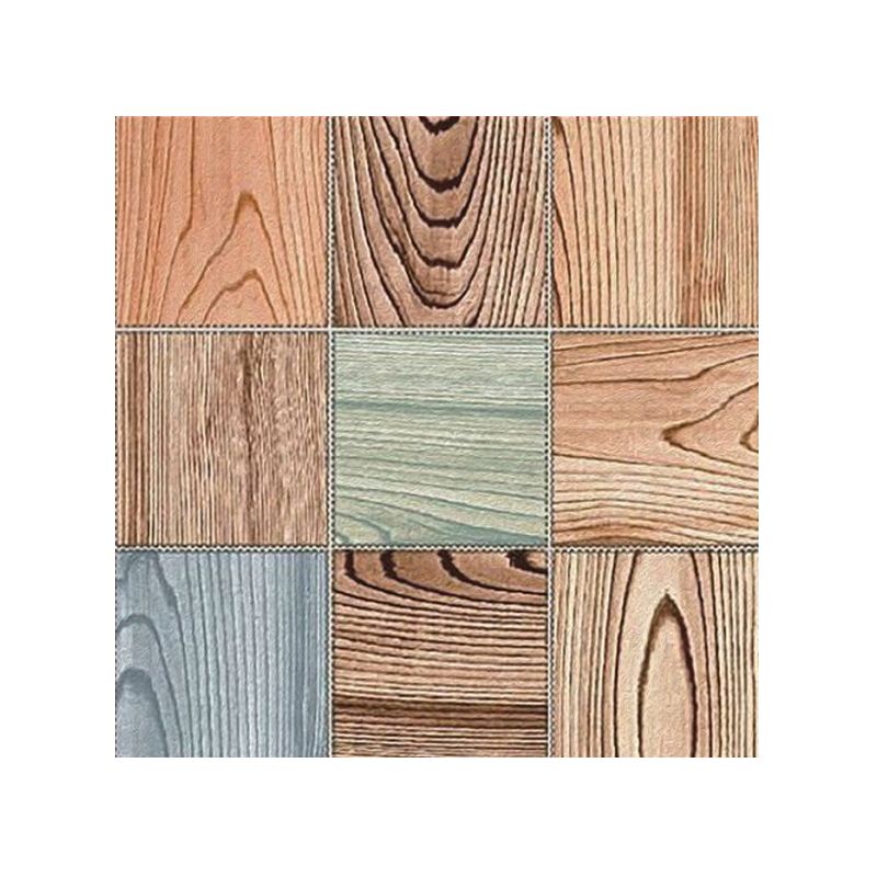 Splicing Wood Grain Wallpaper Panel Industrial Smooth Wall Art in Blue-Brown, Stick On