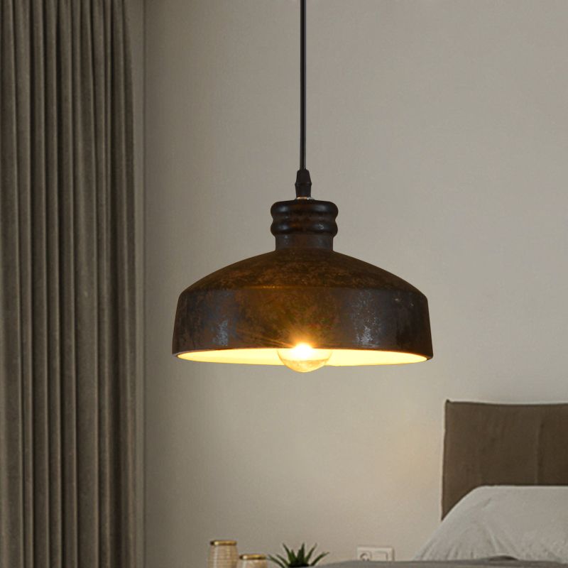 Factory Cylinder/Dome Pendant Lamp 1-Light Ceramic Hanging Light Kit in Black for Dining Room