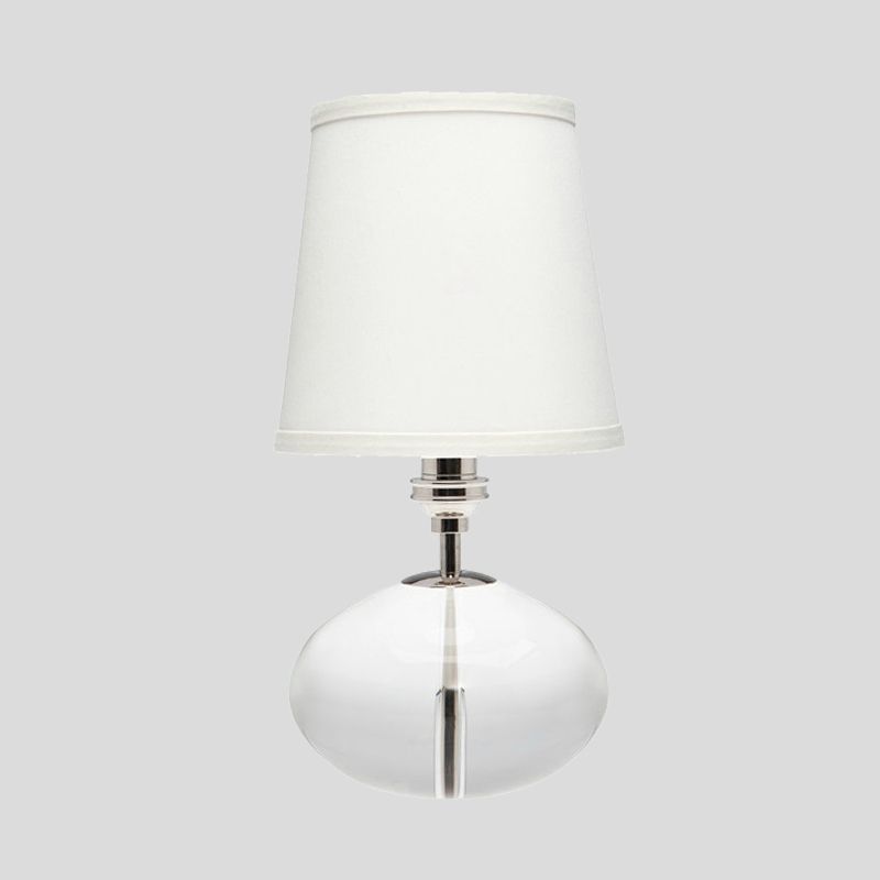 Oblong Fabric Table Light Simplicity Clear Crystal 1 Head Small Desk Lamp in White