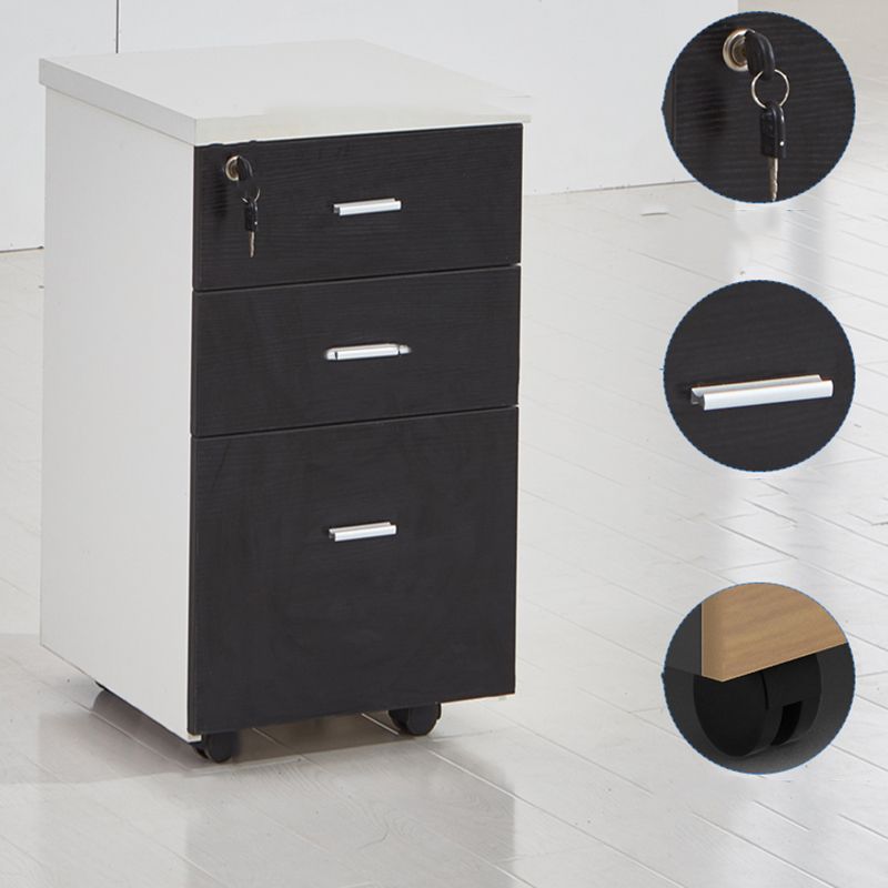 Contemporary File Cabinets Solid Wood Frame File Pedestal with Key Lock for Home Office