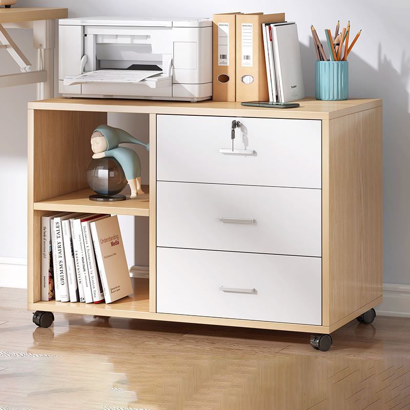 Traditional Cabinet Wood Drawers Storage Shelves Filing Cabinet with Wheels