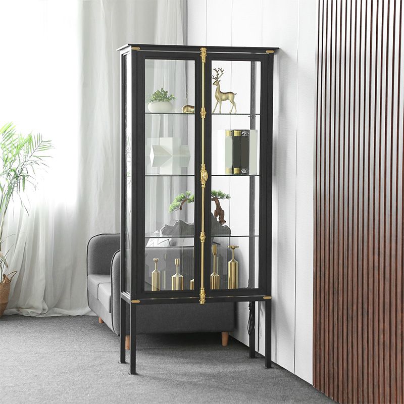 Contemporary Metal Curio Cabinet Glass Doors Hutch Cabinet with Lighting