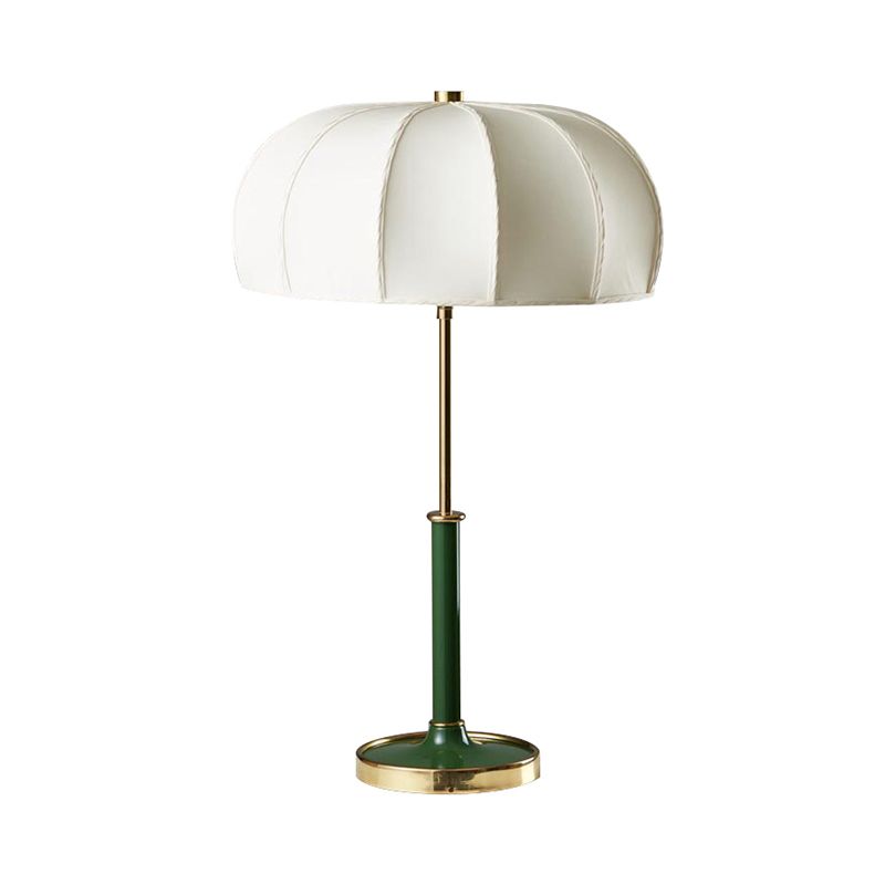 1 Head Shaded Task Lighting Contemporary Fabric Night Table Lamp in Green/White with Metal Base