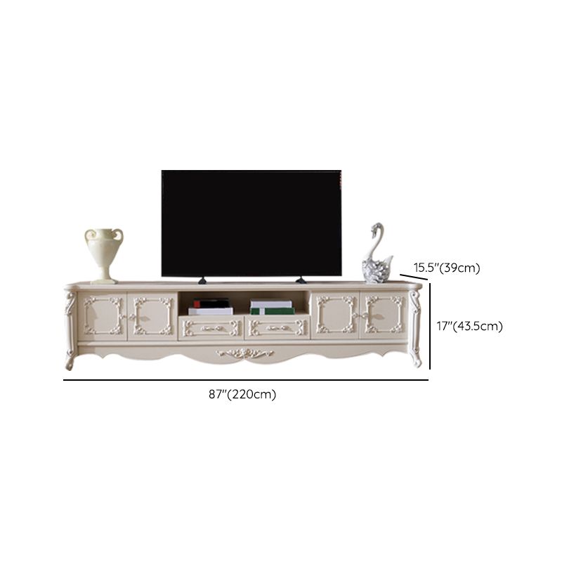 Traditional TV Media Stand White Open Shelving TV Stand Console with Drawers