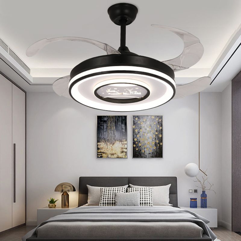 Dark Black LED Fan Ceiling Light Iron and Acrylic Modern Ceiling Fan Lighting