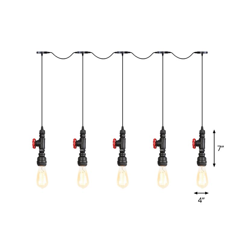 Zwarte afwerking 5/7 bollen Multi Pendant Light Industrial Iron Bare Barb Tandem Hanging Lamp