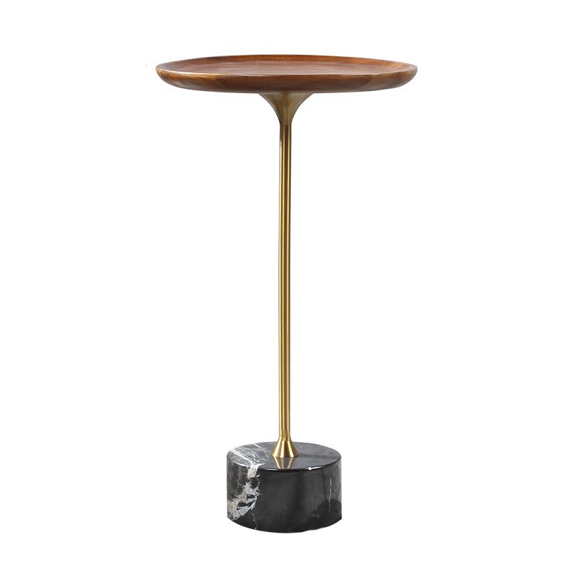 Pedestal Design Cocktail Table Brown Wood Top Marble Pedestal Coffee Table