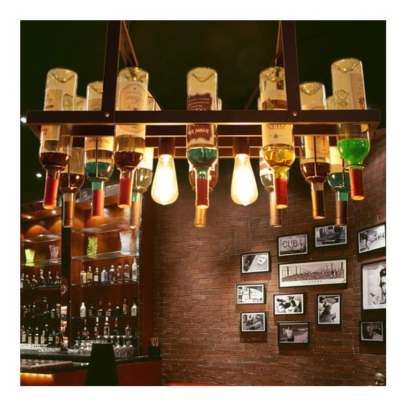 2-Light Clear Glass Hanging Chandelier Industrial Black Multi-color Wine Bottle Bistro Pendant Light