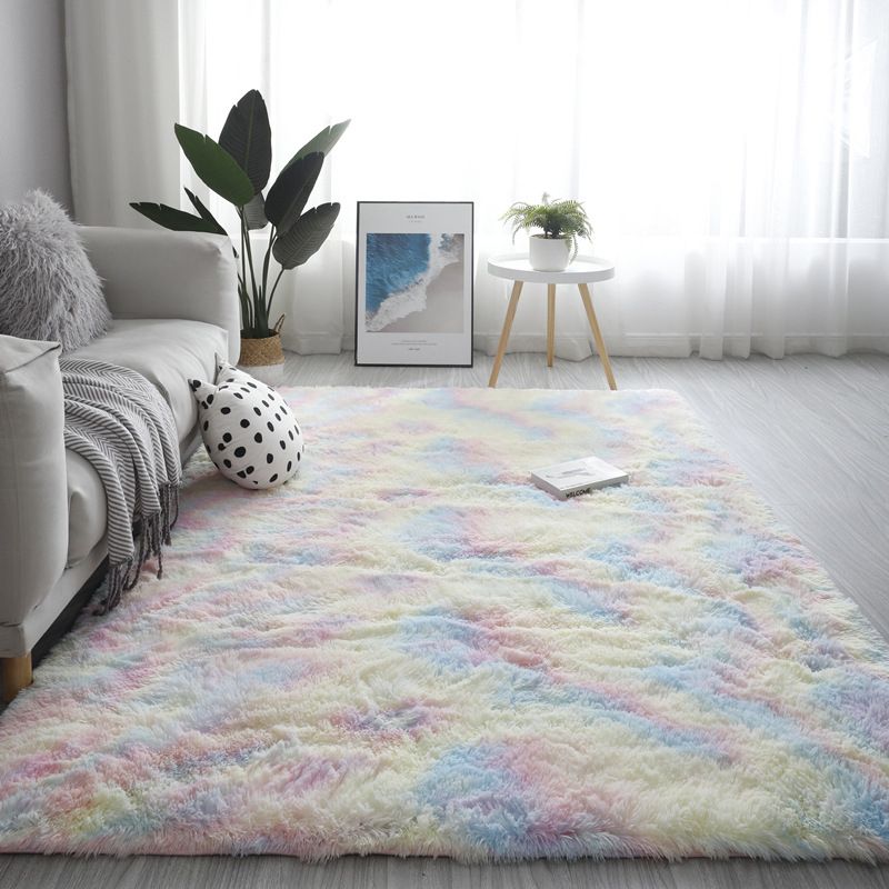 Multi-Colored Simplicity Rug Faux Fur Tie Dye Patterned Carpet Anti-Slip Backing Machine Washable Rug for Room