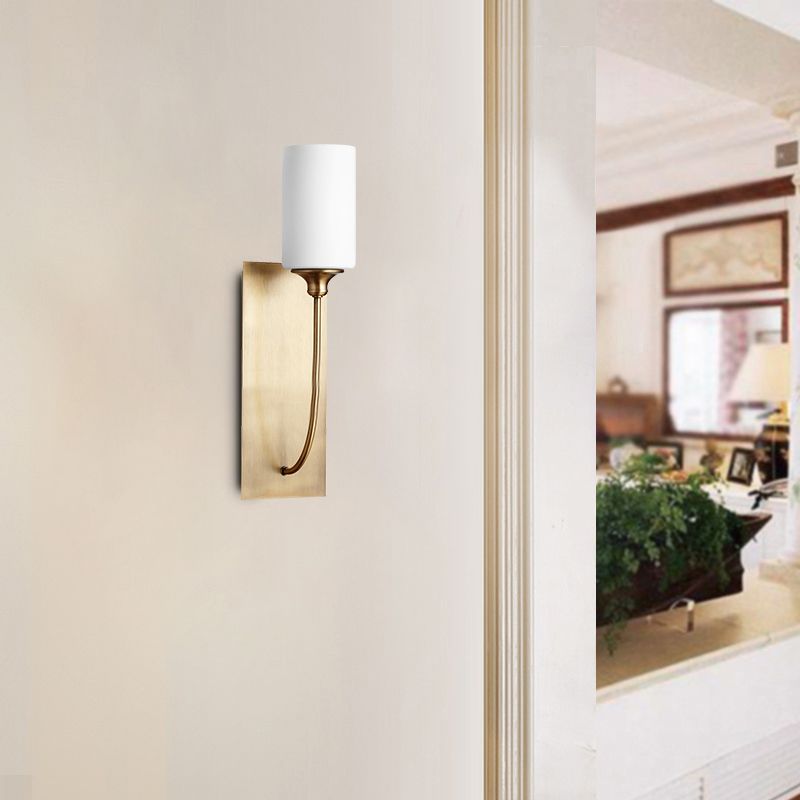 Metal 1 Light Wall Sconce Cylinder Shape Wall Lighting Fixtures with Glass Shade