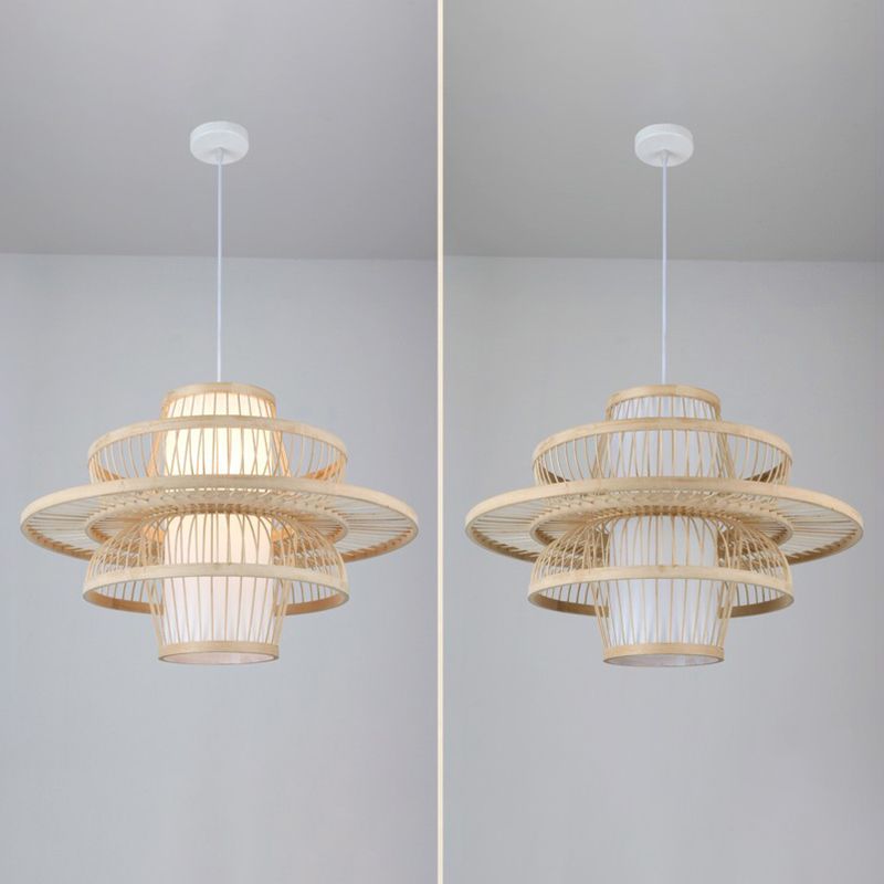 Rattan Geometric Suspension Light 1 Light Hanging Lamps for Restaurant