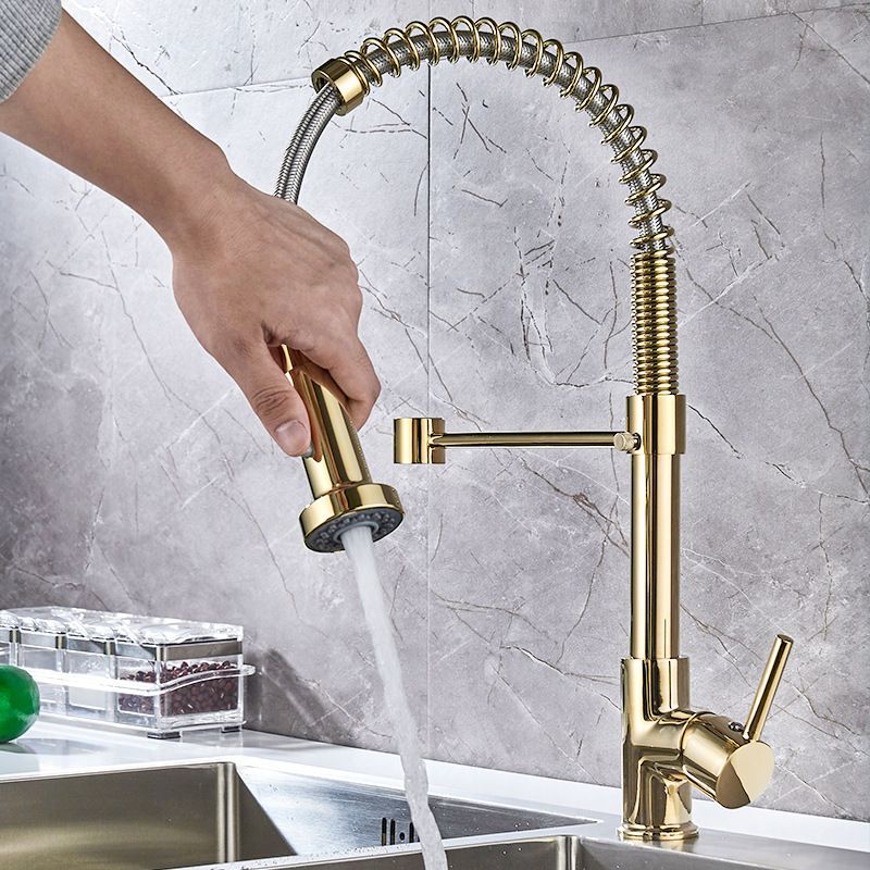 Contemporary Kitchen Faucet Copper Single Handle High Arc Spring Spout Kitchen Faucet