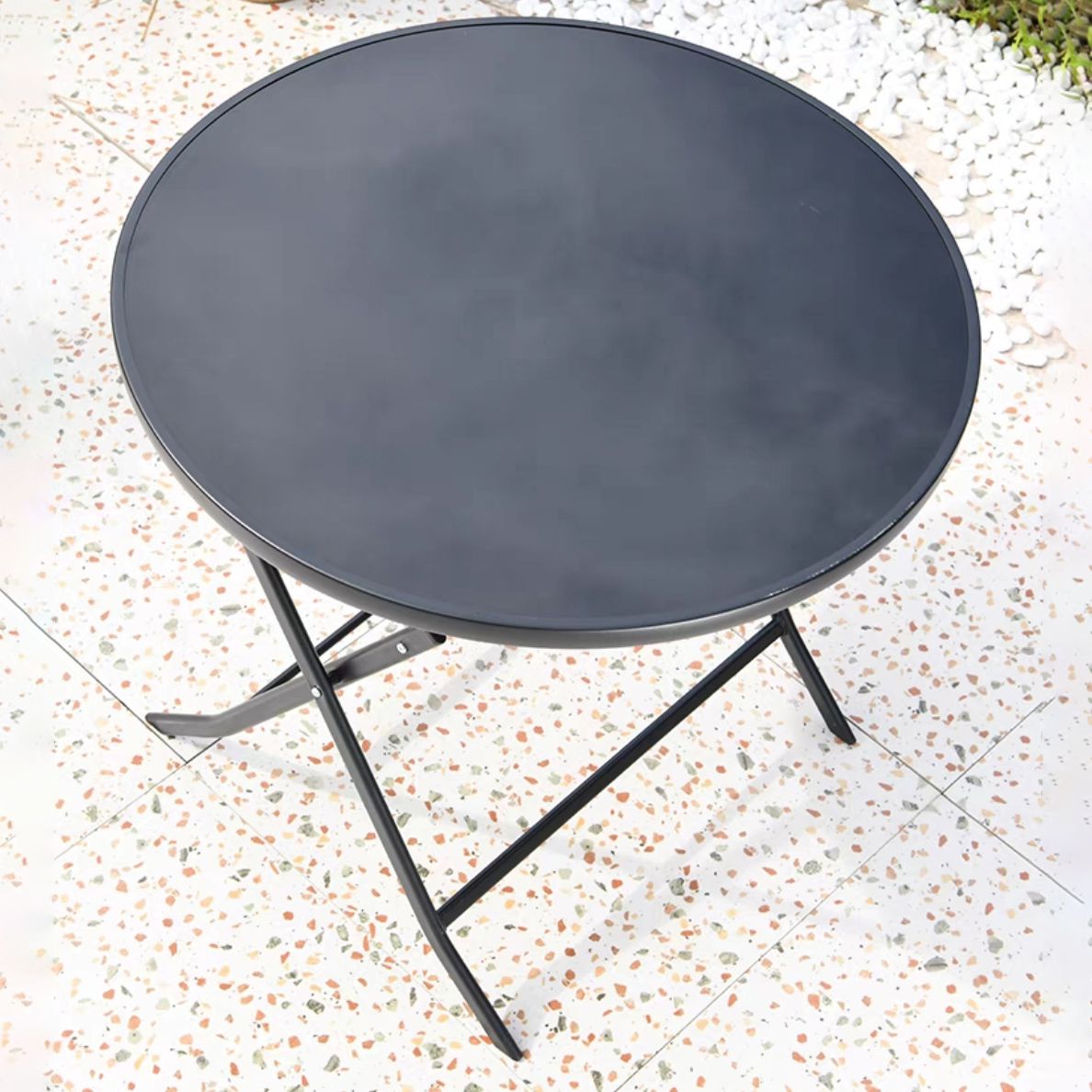 Modern Geometric Foldable Courtyard Table Metal Frame Outdoor Table