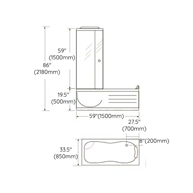 Rounded Tub & Shower Kit Clear Tempered Glass Tub & Shower Kit with Base Kit