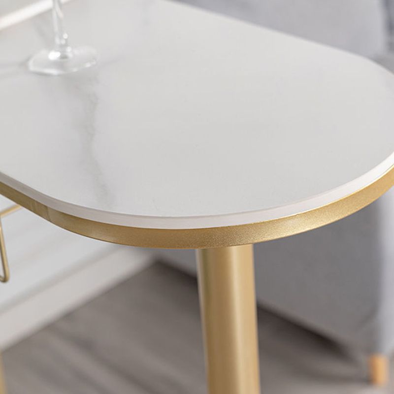 White Stone Bar Table Contemporary Bar Dining Table with Sled Base