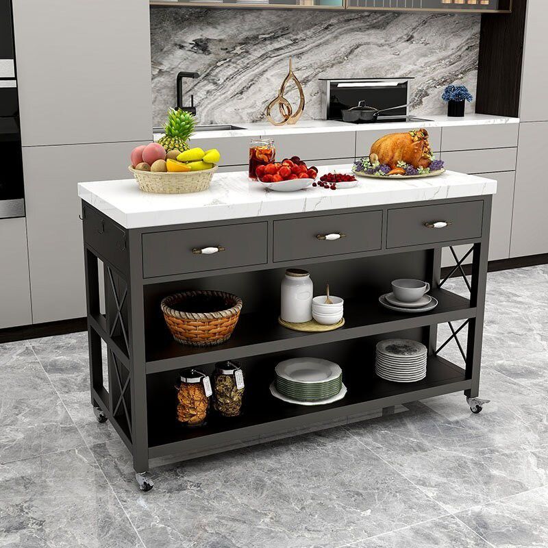 Modern Style Stationary Kitchen Trolley Marble Kitchen Trolley for Dining Room