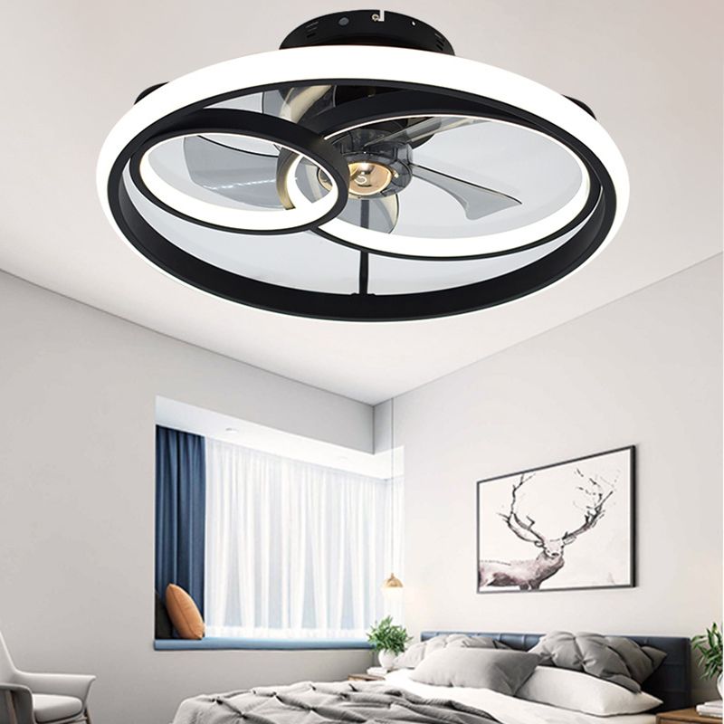 Metal Round Shape Ceiling Fan Modern Style 3 Lights Ceiling Fans Fixtures