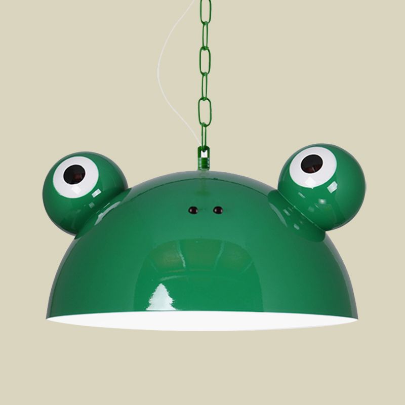 Frog Kindergarten Ceiling Pendant Iron 1 Bulb Kids Style Hanging Lamp Kit in Red/Blue/Green